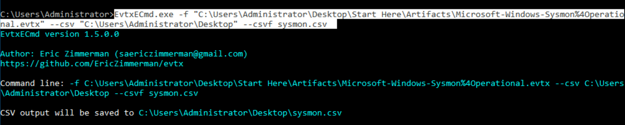 Parsing Sysmon log with EvtxECmd